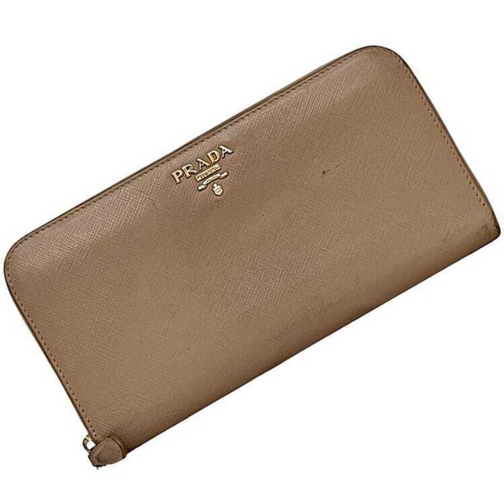 Prada Zip Long Wallet Cammeo Saffiano Leather Beige Pink Tan